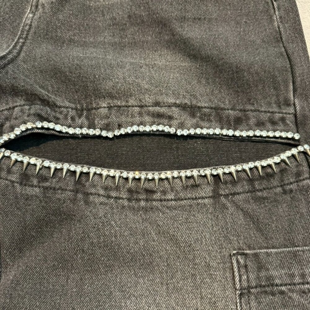 PTCL Black Rhinestone Cutout Jeans NWT High Rise Straight Leg Size 28 - Picture 2 of 13